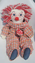 Handmade Sewn Clown Rag Doll Cloth Yarn Hair 23.5 in. Red White Blue Vintage - £18.21 GBP