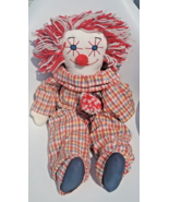 Handmade Sewn Clown Rag Doll Cloth Yarn Hair 23.5 in. Red White Blue Vin... - £17.77 GBP