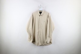 Vintage 90s Ralph Lauren Mens Medium Distressed Collared Button Down Shirt Beige - £29.53 GBP