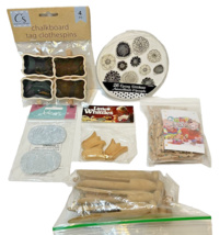 Mixed Lot 16 Craft Supplies Wood Clothespins Chalkboard Flowers Stickers - £16.14 GBP