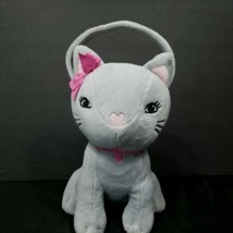 Gymboree Gray KItten Cat Coin Purse Plush Stuffed Valentines Pink Heart Nose 9&quot; - £15.45 GBP