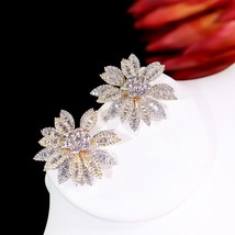New Fashion High Quality Golden Flower Crystal Earrings Glamour Female Earrings  - £55.63 GBP