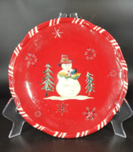 Tracy Porter Plate Red 8&quot; Jolly Ol&#39; Snowman Holly Peppermint Christmas W... - £9.45 GBP