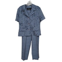 Sag Harbor Shirt Pants Set Women 14 P Petite Blue Floral Tulip Grannycore - £18.34 GBP