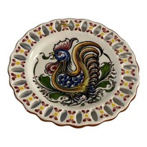 Vintage  Rooster Hand Painted Reticulated Edge Plate Signed #53A Lisbon Portugal - £37.23 GBP