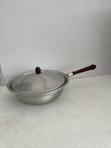 Vintage Stainless Sauce Pan Frying Skillet Wood Handle with top - $11.88