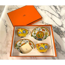 Hermes La Siesta Tea Cup And Saucer Set Of 2 Yellow Porcelain Dinnerware Coffee - £483.30 GBP