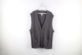 Vintage 90s Streetwear Mens XL Blank Chunky Cable Knit Cardigan Sweater Vest - £46.47 GBP