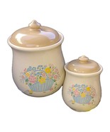 Vntg Saltera Floral Ceramic Kitchen Canisters Set 2 Cottagecore Flower B... - $28.10 CAD