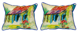 Pair of Betsy Drake Barn &amp; Geranium Small Indoor Outdoor Pillows - £55.25 GBP