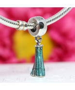 925 Sterling Silver Disney Elsa&#39;s Shimmering Blue Dress Dangle Charm Bead - $15.99