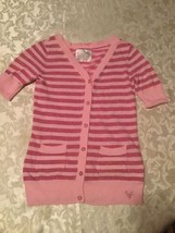 Justice sweater Size 8 pink stripes V-neck button down girls - $12.59