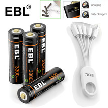 4Pcs Usb Rechargeable Aa Li-On Battery 1.5V 3300Mwh With Micro Charging Cable Us - £34.39 GBP