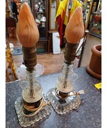 Vtg Depression Era Pressed Glass Table Lamps Flame Bulbs Parts Repair - $81.45 CAD