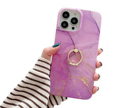 Anymob iPhone Case Lavender Gradient Glitter Marble Pattern Ring Holder Stand  - £19.29 GBP