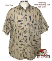 Faded Glory Mens 3XL - Fisherman Theme 100% Cotton Short Sleeve Shirt - £23.85 GBP