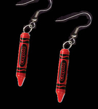 Crayola Crayon EARRINGS-Color Art Artist Teacher Charm Funky Costume Jewelry-RED - £4.71 GBP