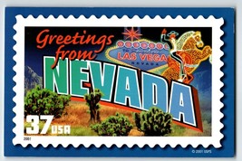 Greetings From Nevada Large Letter Chrome Postcard USPS 2001 Las Vegas Neon Sign - £8.12 GBP