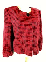 Larry Levine Women&#39;s XL Red Black Checked Cuff Sleeve Snap Button Jacket... - $10.68