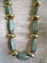 Egyptian Revival Necklace Blue and Gold Carved Look Beads Falcon Bird Vi... - £29.38 GBP