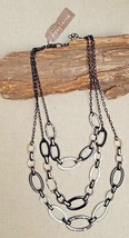 Carol Dauplaise Gun Metal Rhinestone Multi Strand Chunky Chain Necklace NEW - £30.53 GBP