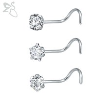ZS 3-12pcs/lot Stainless Steel Nose Stud Set Round Heart Star CZ Crystal Nose Pi - £9.56 GBP