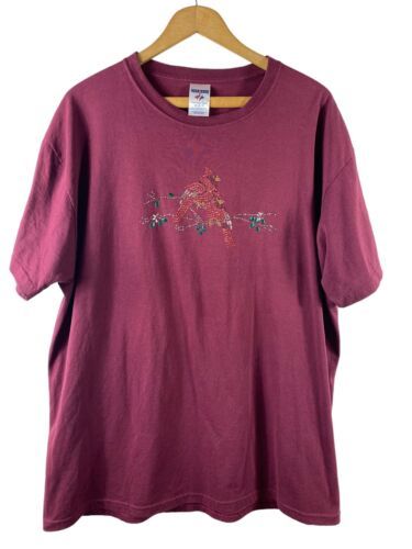 Vintage Cardinal Bird T Shirt Size XL Jerzees Beaded Jeweled Crewneck Y2... - $24.09