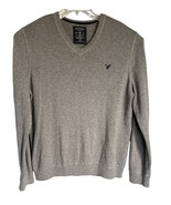 American Eagle Sweater Men&#39;s Large  Gray V-Neck Pullover Classic Grandpa... - $19.42 CAD