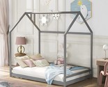 Full Size Wood House Bed, Wooden Bedframe with Roof for Kids, Teens, Boy... - $444.99