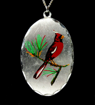 Red Cardinal Vintage Necklace Signed Blackinton Pewter Pendant Painted Bird - £17.99 GBP