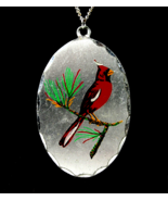 Red CARDINAL Vintage Necklace Signed BLACKINTON PEWTER Pendant Painted Bird - £17.99 GBP