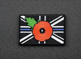 Premium Embroidered UK Thin Blue Line Poppy Union Jack Flag Morale Patch... - $8.56