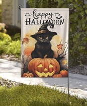 Halloween ~ Cute Black kitten with a pumpkin Garden Flag ~ 12&quot; x 18&quot; ~ NEW! - $12.17