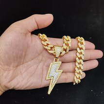 Elvis Presley Concert Jumpsuite Pendant Necklace Gold Plated Iced Lightn... - $24.99+