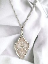Vintage 925 Sterling Silver Leaf Lace Pendant Necklace Signed NF - $25.23