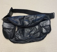 Retired Kanhwa Fanny Pack Black Black Leather Adjustable 12”x8” Luxury P... - £12.76 GBP