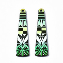 2 Large Tribal Pendants Printed Acrylic Green Blue Tropical Jewelry Supply 50mm - $4.99