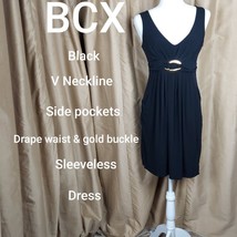 BCX dress black with glold buckle and pockets size M - £9.43 GBP