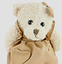 Gollnest &amp; Kiesel Teddy Bear White Fur Khaki Dress Heart Pockets Hair Bow German - £19.36 GBP