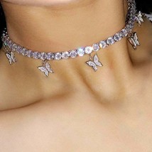 28.00CT Round Simulated Diamond Tennis Choker Necklace925 Silver Gold Plated - £229.48 GBP