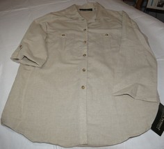 Harve Benard by Benard Haltzman Womens 3/4 Sleeve Button Up Shirt oatmeal L - £28.34 GBP