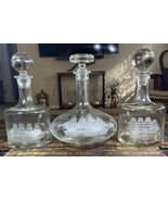 3 Vintage Decanters Etched Schooner Sail Ship Nautical Pirated Marine Ma... - €55,81 EUR