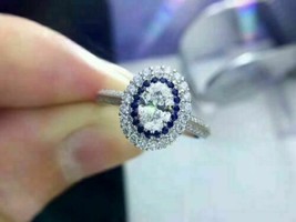 1.50 Ct Oval Brilliant Diamond Halo Engagement Ring 14k White Gold Finish - £79.11 GBP