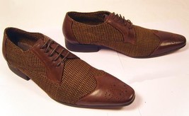 Men&#39;s Retro Tweed Brogue Toe Derby Brown Formal Dress Handmade Leather S... - $149.99