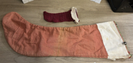 Vintage 1950s Christmas stocking 20&quot; &amp; older hand crocheted stocking primitive - £31.72 GBP