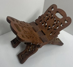 Book Magazine Record Folding Rack Hand Carved Wood Vine Leaf Flower INDIA - £13.94 GBP