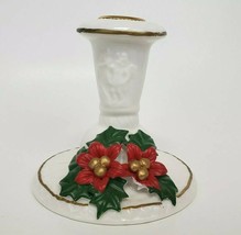 Hermitage Pottery Holly Tapered Candle Holder Christmas table Decor  VTG - £9.47 GBP