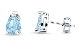 1.25 ct. Aquamarine Pear Shape Basket Stud Earrings Solid Sterling Silver - $41.38