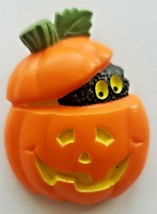 1982 Halloween Hallmark Pumpkin Black Cat Brooch Jack O Lantern PB170 - £11.79 GBP