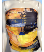 Zara Women&#39;s Strapless Sheer Ruched Top Yellow, Black, Orange Large NWT - $16.14